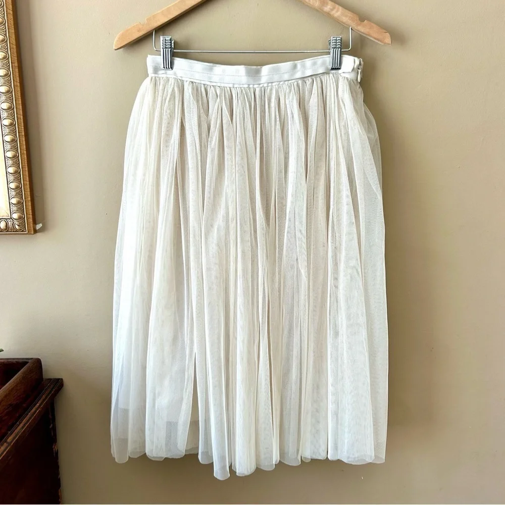 Needle & Thread Layered Tulle Midi Skirt in Ivory Cream Beige Size 6